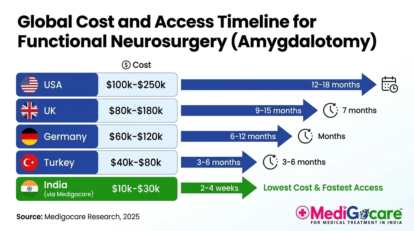 Amygdalotomy surgery cost comparison chart — India vs USA UK and Europe 2025, Medigocare